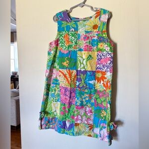 Lilly Pulitzer Patchwork Floral y2k Sleeveless Dress Green, Pink Girl size 10